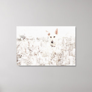 White German Shepherd in the Snow Canvas Print