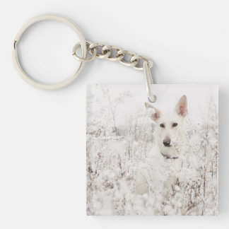 White German Shepherd in the Snow Key Ring