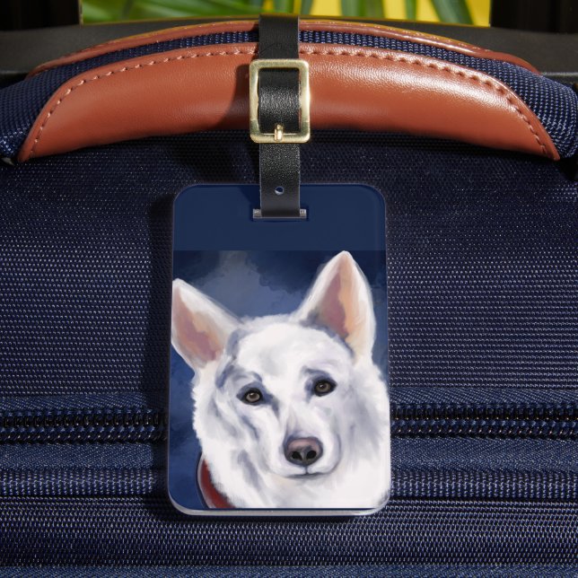 WHITE GERMAN SHEPHERD     LUGGAGE TAG (Front Insitu 2)