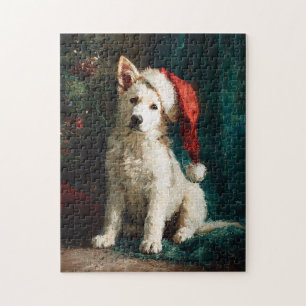 White German Shepherd Puppy Christmas Painting Jigsaw Puzzle