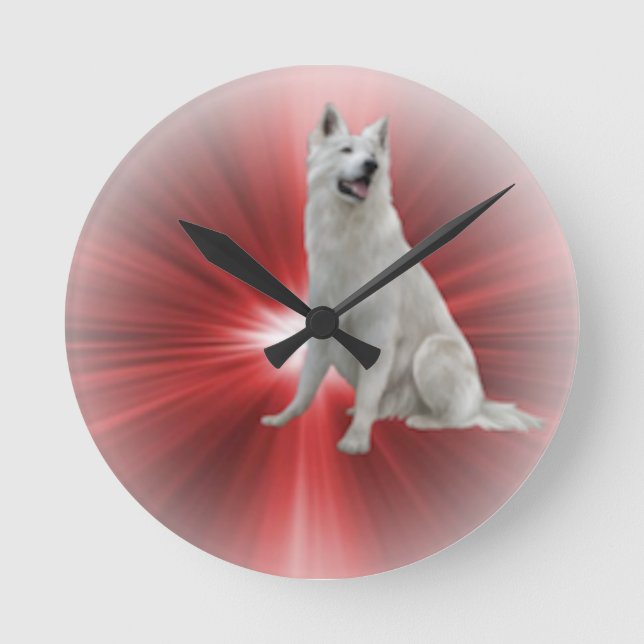 White German Shepherd Round Clock (Front)