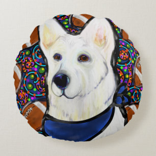 White German Shepherd Round Cushion
