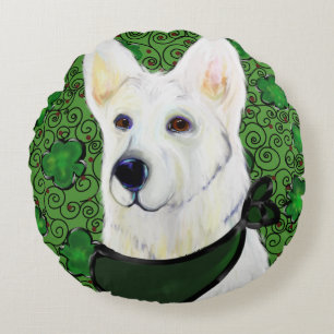 White German Shepherd St. Patty Round Cushion