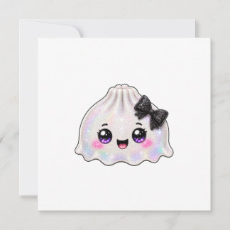 White Ghost Dumpling Squishy Halloween Black Invitation