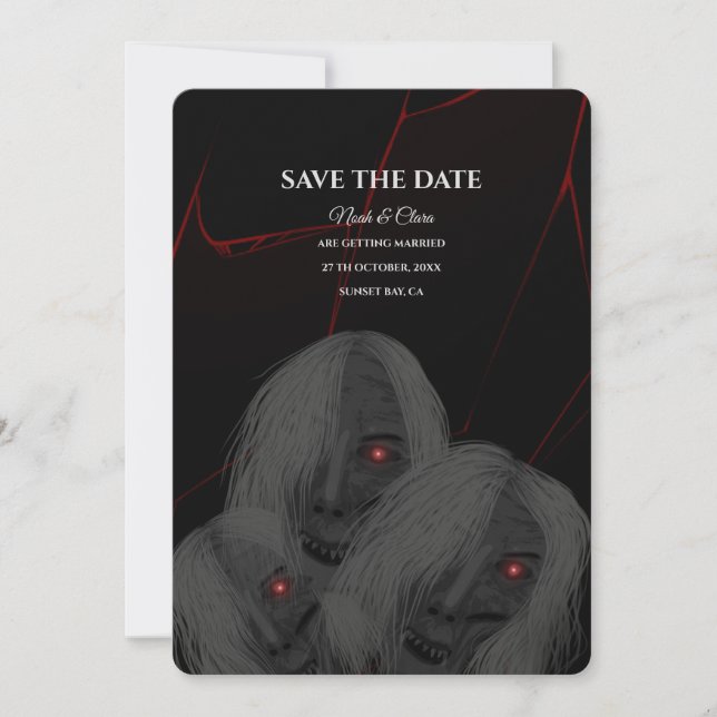 White Ghost Gothic Spider Dark Moody Halloween Save The Date (Front)