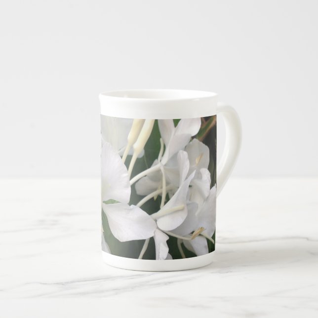 White Ginger Lily Bone China Mug (Front Right)