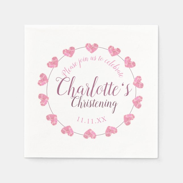 White girl christening napkins with pink flowers (Front)