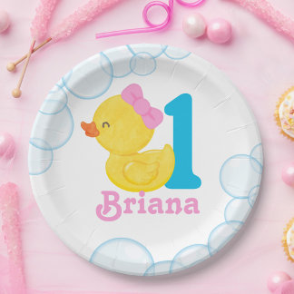 White Girl Rubber Duck Personalised Birthday Paper Plate