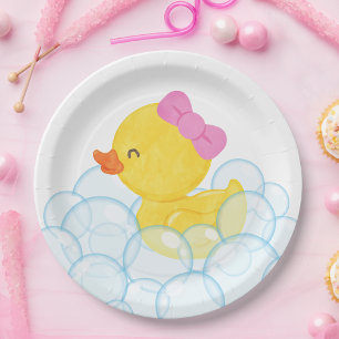 White Girl Watercolor Rubber Duck Party  Paper Plate