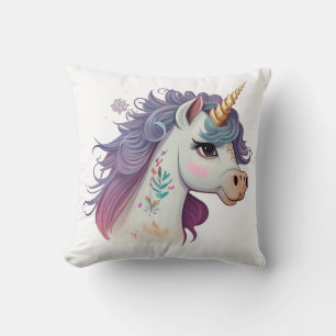 White Girls' Cute Elegant Purple Magical Unicorn Cushion