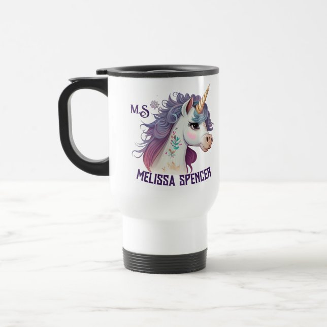 White Girls' Cute Elegant Purple Magical Unicorn  Travel Mug (Left)