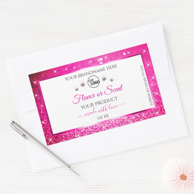 White Girly Pink Glitter Product Label Logo Jewels (Envelope)