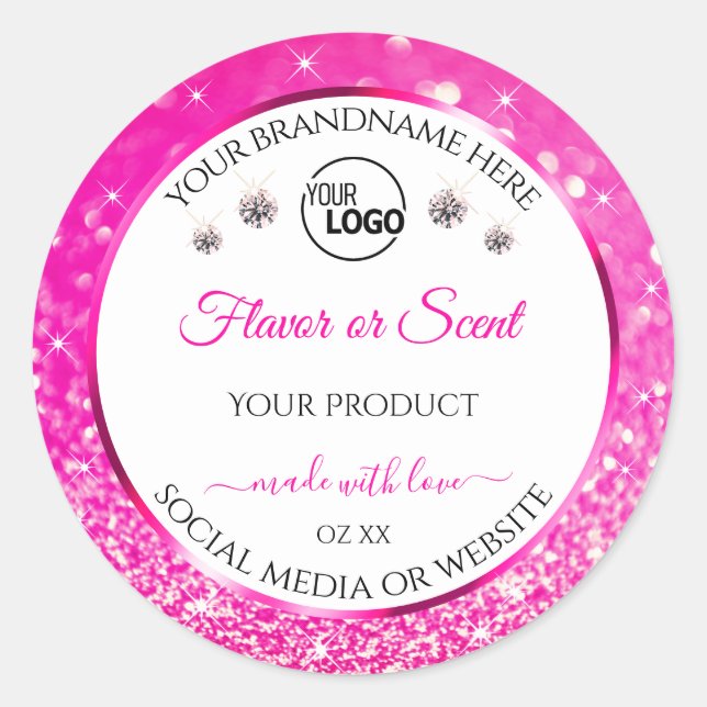 White Girly Pink Glitter Product Label Logo Jewels (Front)