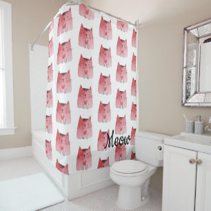 White Girly Pink Heart Cats  Shower Curtain