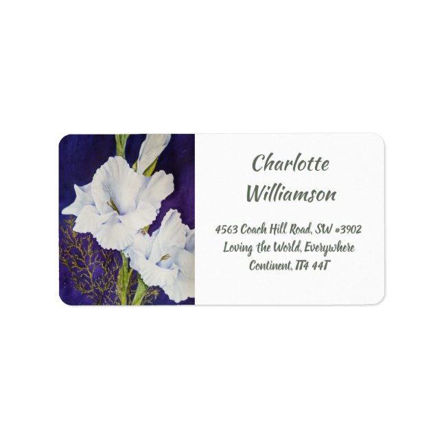White Gladiola Flowers in Watercolor Address Label (Front)