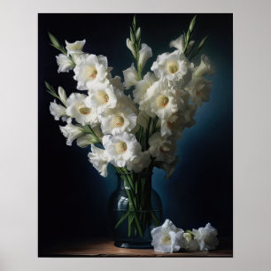 White Gladiolus Flowers Art Print Poster
