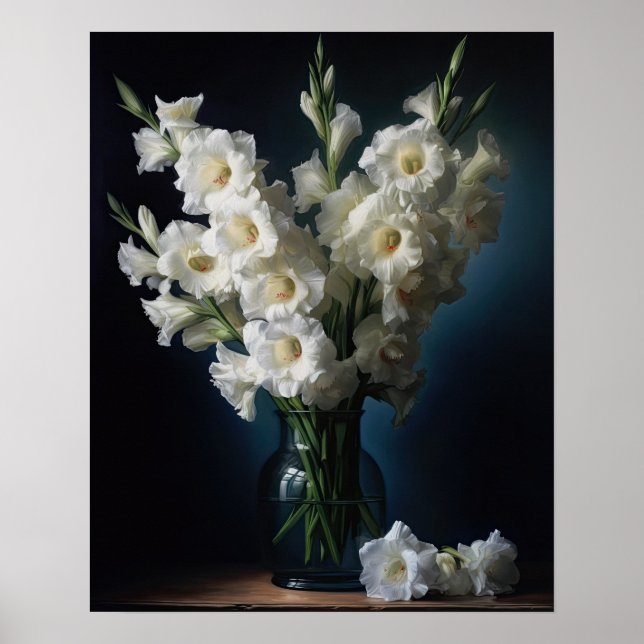 White Gladiolus Flowers Art Print Poster (Front)