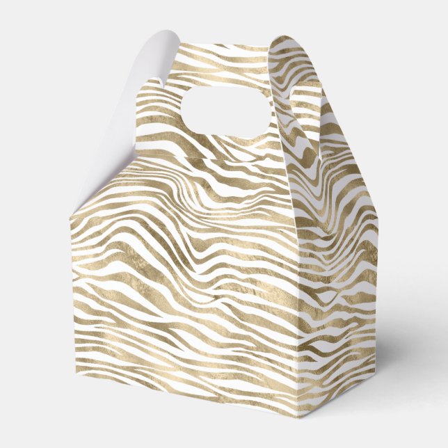 White Glam Gold Zebra Animal Print   Favour Box (Front Side)