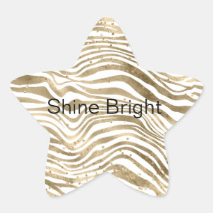 White Glam Gold Zebra Animal Print Glitter Dots Star Sticker