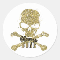 White Glam to the Bone Gold Glitter Skull