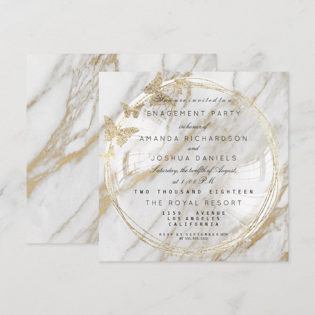 White Glass Bubble Wedding Engagement Marble Invitation (Front/Back)