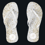 White Glitter and Gold Diamond Flip Flops<br><div class="desc">Beautiful and very elegant looking Flip Flop Shoes with faux gold diamonds on a faux white glitter background ready for you to personalise with your initial. ⭐This Product is 100% Customisable. *****Click on CUSTOMIZE BUTTON to add, delete, move, resize, changed around, rotate, etc... any of the graphics or text or...</div>