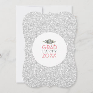 White Glitter And Sparkles Graduation Invite