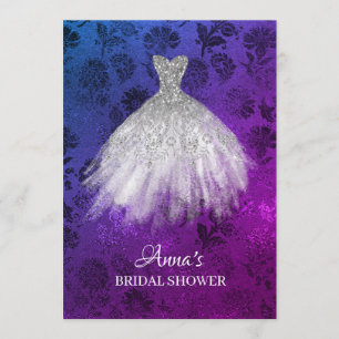 *~* White Glitter Bridal Dress Bridal Gown Shower Invitation