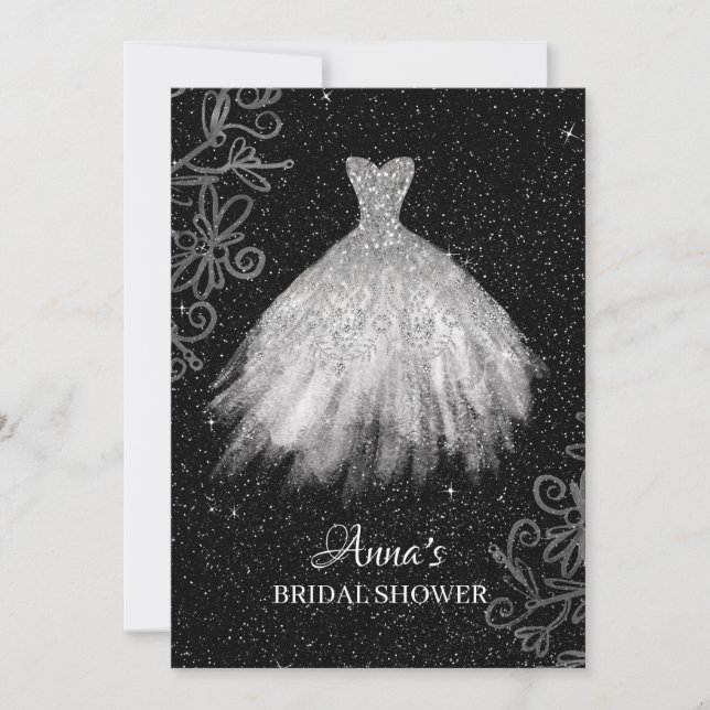 *~* White Glitter Bridal Gown Bridal Dress Shower Invitation (Front)