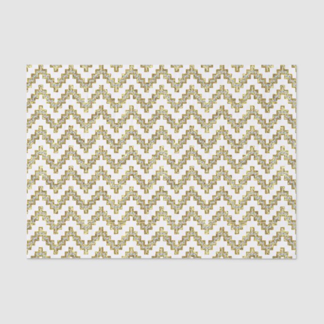 White Glitter Ikat Chevron Over White Background Tissue Paper (Front)