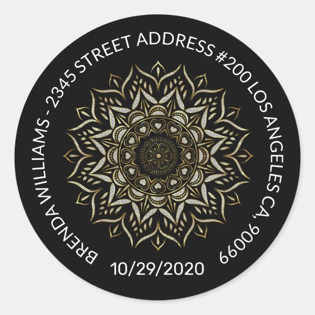 White glitter mandala hearts and swirls classic round sticker (Front)