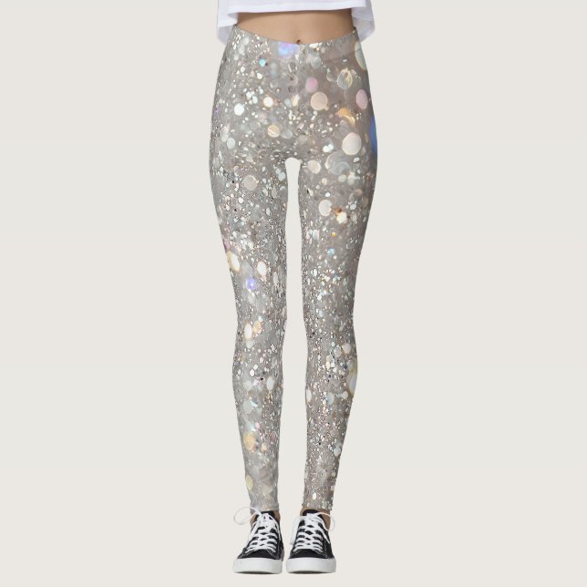 White Glitter Party Leggings (Front)
