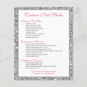 White Glitter Print Nails Menu List