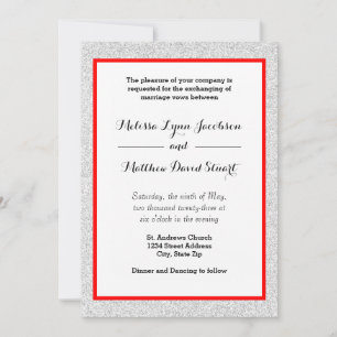 White Glitter & Red Framed - Wedding Invitation