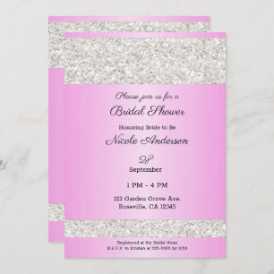 White Glitter Sparkle Pink Glam Bridal Shower Invitation