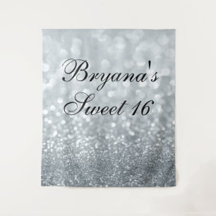 White Glitter Sparkly Spakle Sweet 16 Party Tapestry