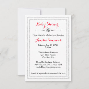 White Glitter Trim - 3x5 Baby Shower Invitation