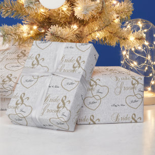 White Glitter Wedding Confetti and Gold Lettering Wrapping Paper