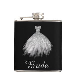 *~* White Glitter Wedding Sweetheart Gown Hip Flask