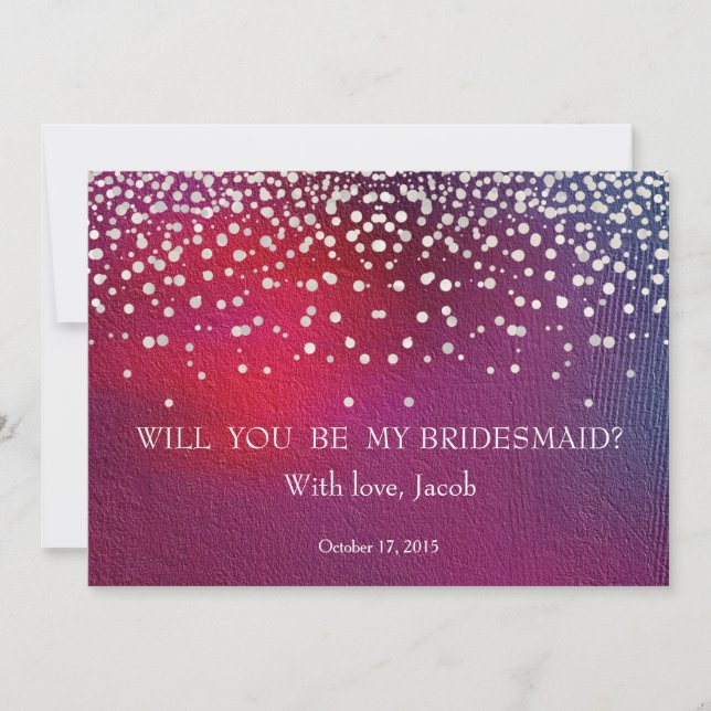 White Glitter Will You Be My Bridesmaid Invitation (Front)