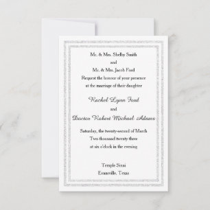 White Glittered Trim -3x5 Wedding Invitation