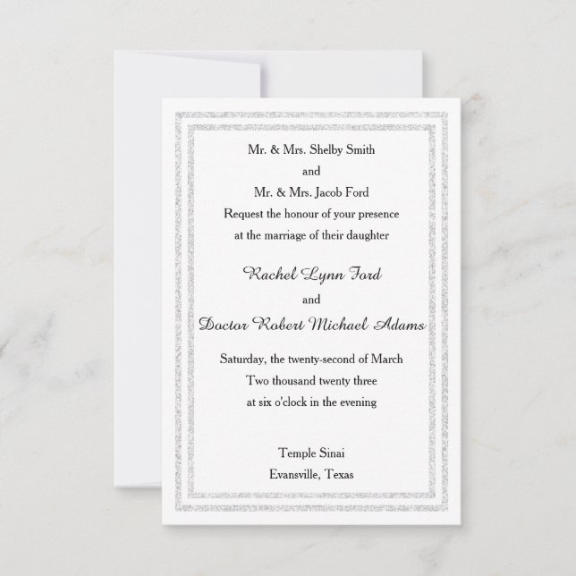 White Glittered Trim -3x5 Wedding Invitation (Front)