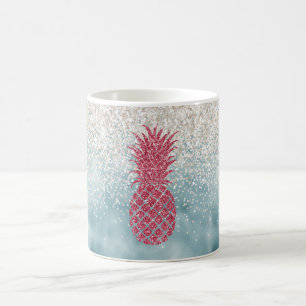White Glittery Sparkle Pink Pineapple Coffee Mug