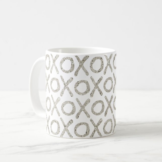 White Glitzy Silver XOXO   Coffee Mug (Front Left)