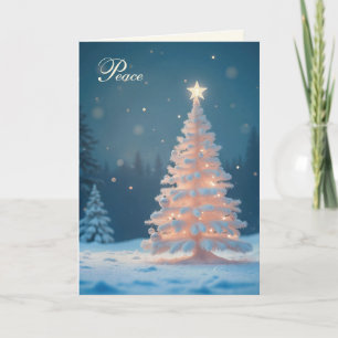 White Glowing Christmas Tree In Snow Holiday Card