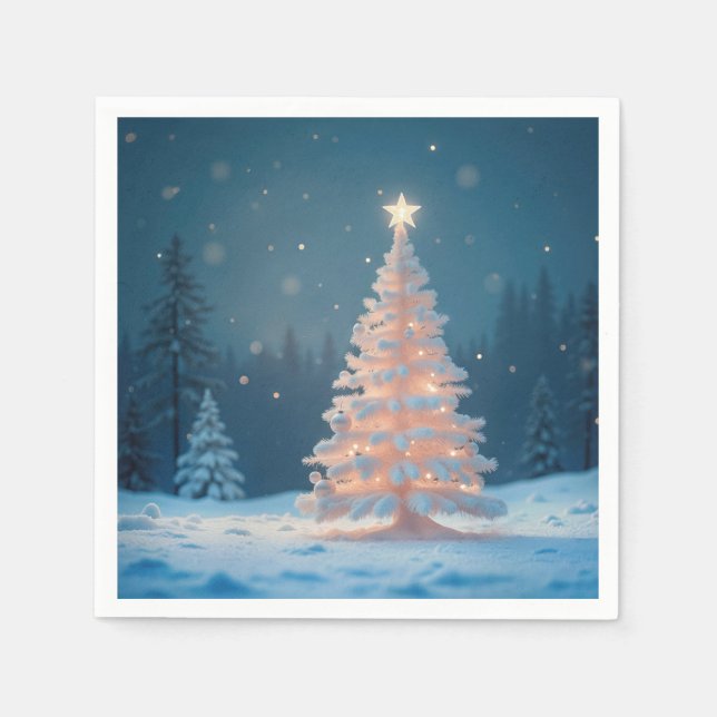White Glowing Christmas Tree In Snow Napkin (Front)