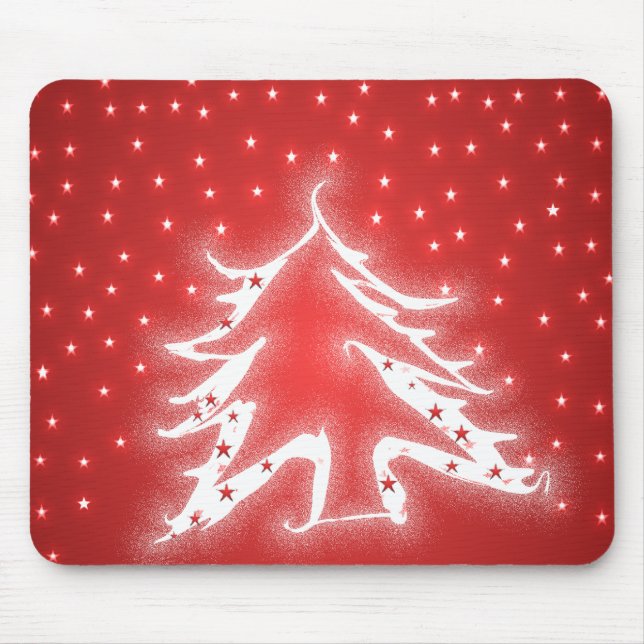 White Glowing Christmas Tree Stars on Red Mousepad (Front)