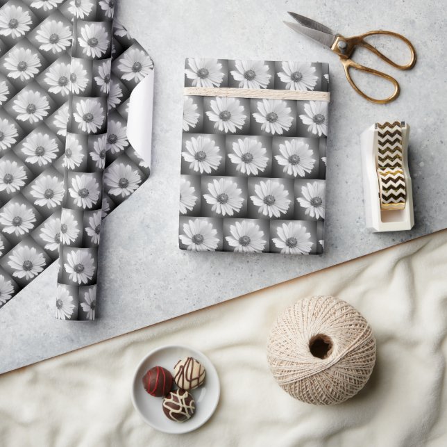 white glowing daisy on black wrapping paper (Crafts)