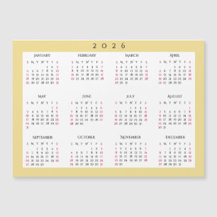 White Gold 2026 Yearly Full Year Calendar Magnet