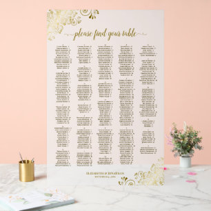 White & Gold 300 Person Alphabetical Seating Chart